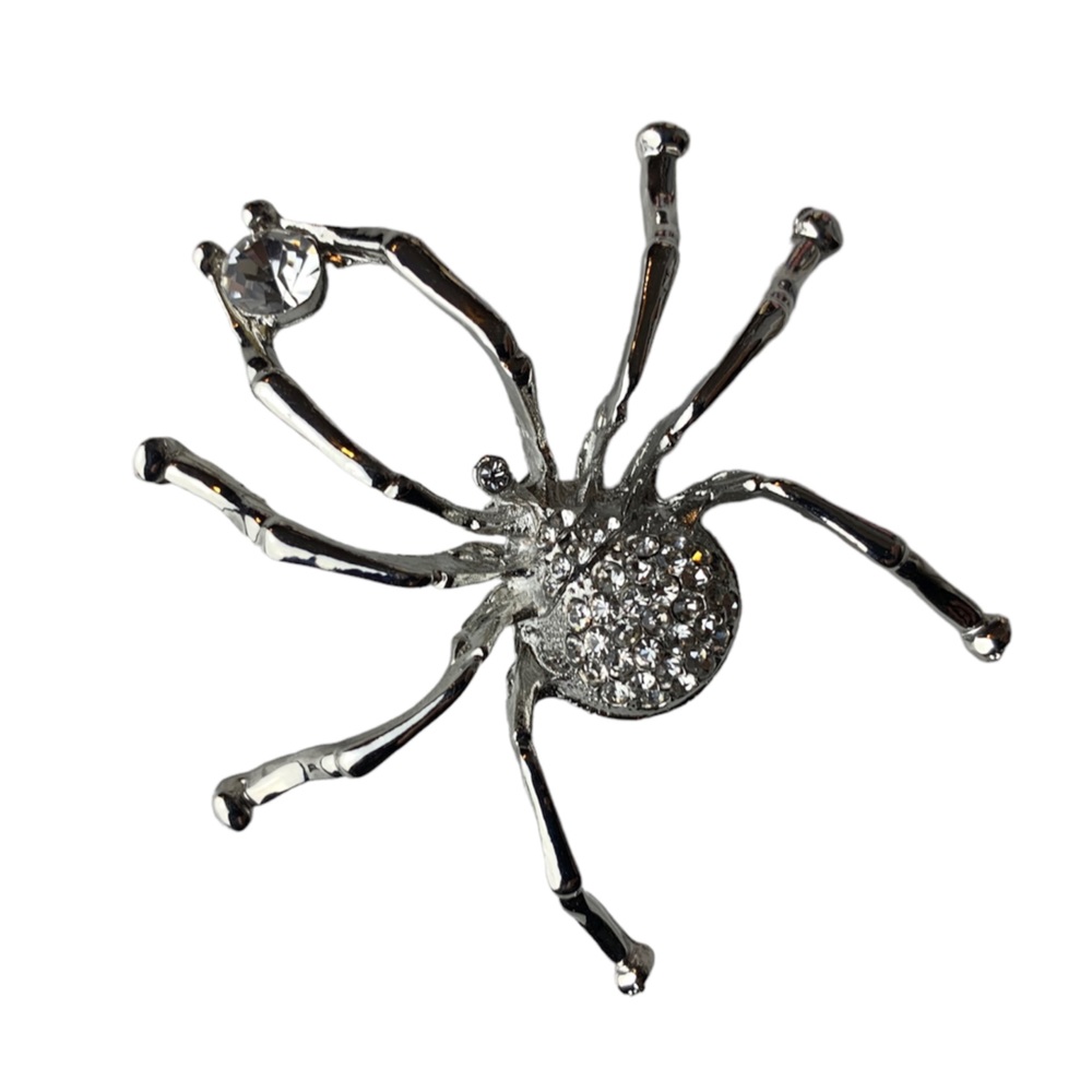 White Rhinestones Silver Spider Brooch Halloween Accessories Gothic WidowPin